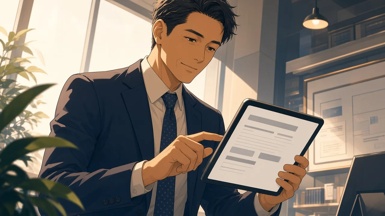 A user checking an approval request on a tablet