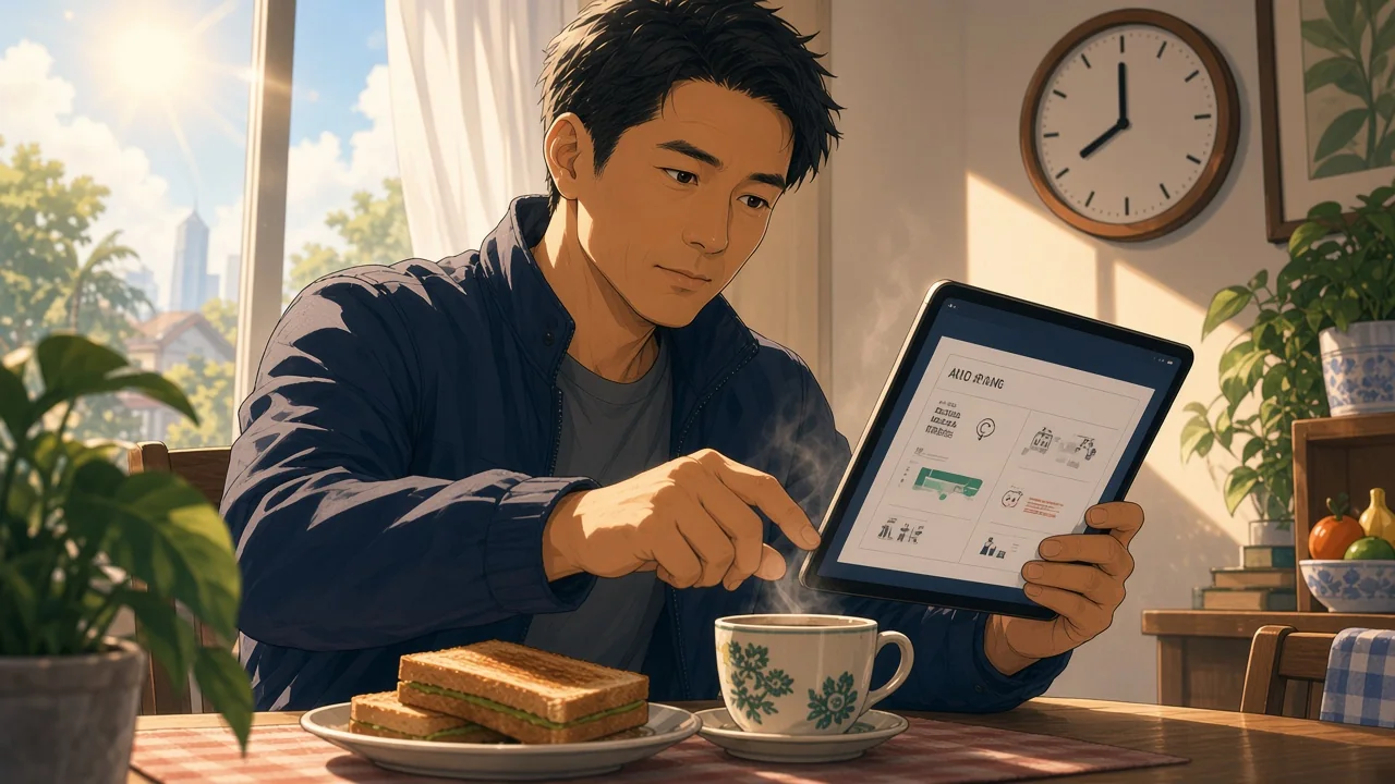 A reader checking a morning briefing over breakfast