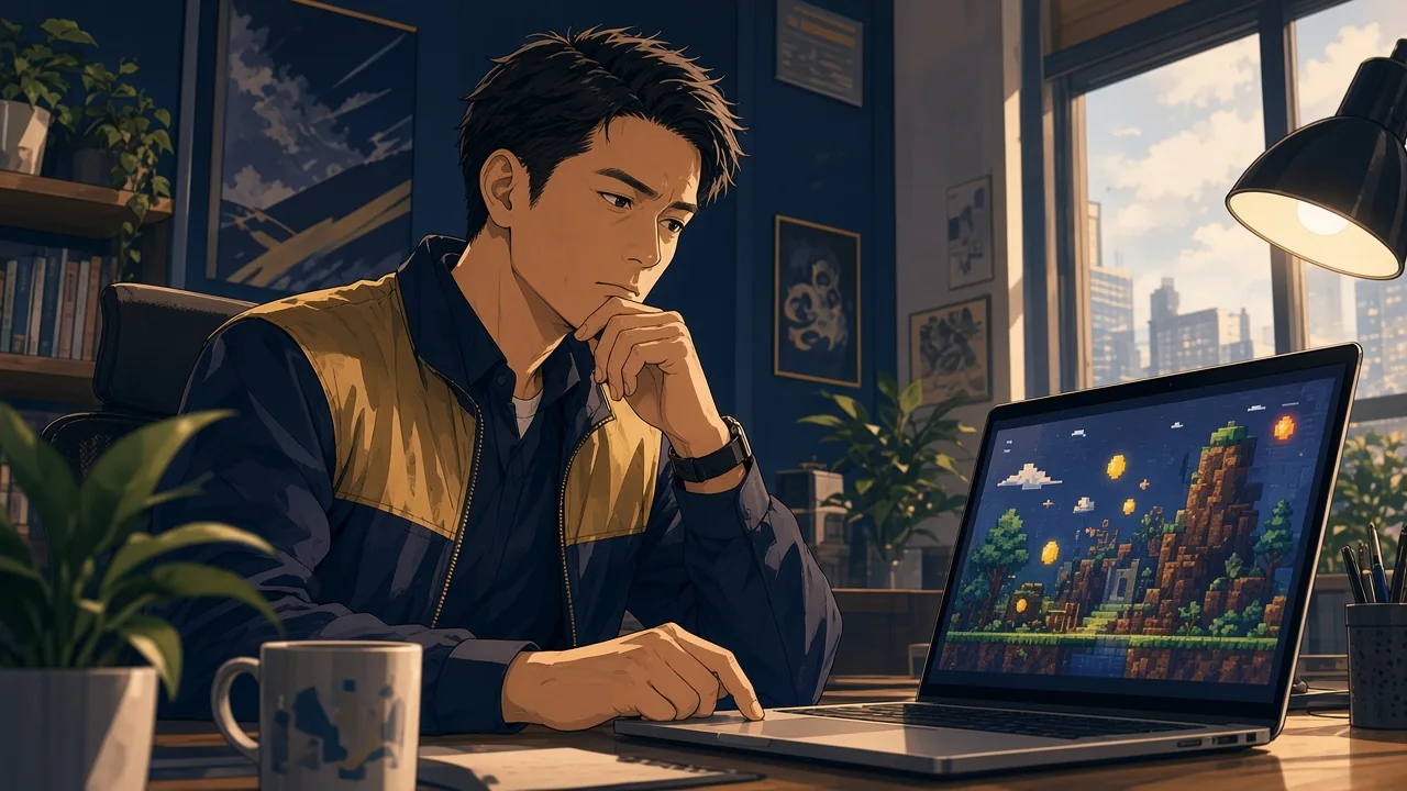 A creator testing a pixel platform game
